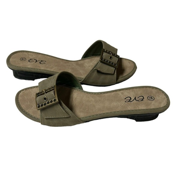 Eve Buckle Sandal Slides Low Heel Khaki Color Size 11 - Picture 10 of 13